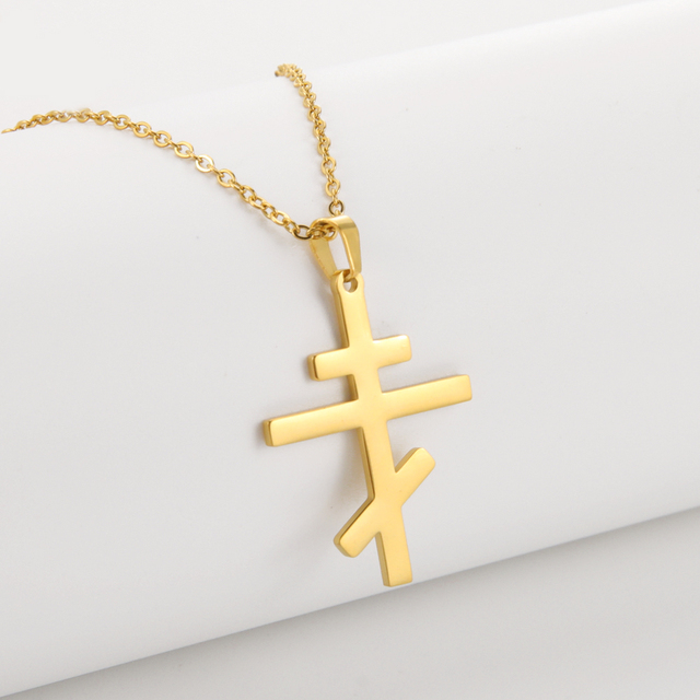 Orthodox Church Cross Necklaces Russia Slavic Religious Stainless Steel Pendant Choker for Women Men Pray Jewelry Gift