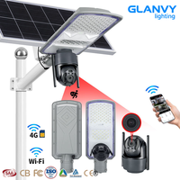 Lampadaire solaire avec caméra CCTV intelligente AI WiFi 4G 500W 800W 360 °   Caméra extérieure 5MP avec éclairage, surveillance à distance via application, alimentation électrique