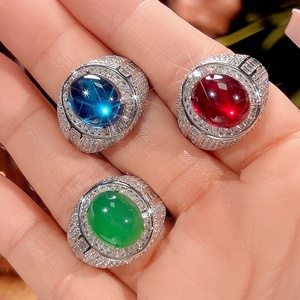 Fashion Jewelry Eco-friendly Copper Oval Cut 10*12mm Red Zircon Adjustable Ladies Wedding <b>Rings</b> for Romantic Bridal Style - Product Image 5