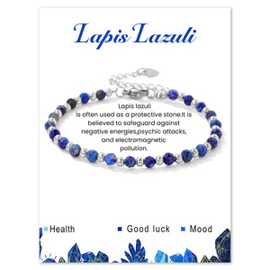 <span class=keywords><strong>Bracelet</strong></span> artisanal en perles de lapis-lazuli et d'améthyste naturelles facettées de 4 mm, en acier inoxydable, <span class=keywords><strong>bracelet</strong></span> de guérison en cristal pour femmes et hommes - Product Image 3