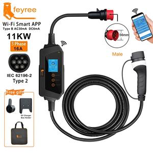 feyree 11kW Type 2 EV Portable Charger 2.8 Inch Smart Screen Schedule Charger Three Phase Car Charge Station for Outdoor Use - Product Image 1