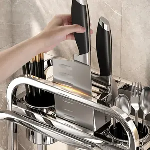 ที่วางมีดสแตนเลส 304 แบบขายส่ง ชั้นวางครัวอเนกประสงค์ รุ่นใหม่ พร้อมที่เก็บจานในตัว - Product Image 6