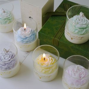 Bougie parfumée artisanale en cire <span class=keywords><strong>de</strong></span> soja avec fleur <span class=keywords><strong>de</strong></span> pivoine dans un verre, cadeau pour mariage, fête, Saint-Valentin, décoration d'intérieur, bougies aromatiques en pot - Product Image 4