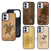 Coque en bois naturel gravée au laser sur mesure avec tortue marine, antichoc et écologique pour iPhone 17 OEM 7 – Vente en gros