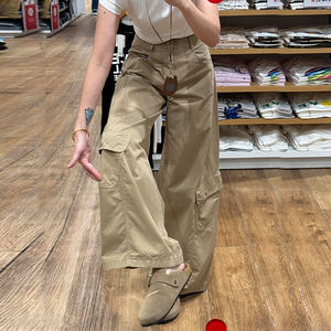 <span class=keywords><strong>Pantalon</strong></span> Large <span class=keywords><strong>Femme</strong></span> Style Rétro Américain Machette <span class=keywords><strong>Kaki</strong></span>, Nouvelle Collection Automne 2025, Multipoches Couleur Café, Coupe <span class=keywords><strong>Slim</strong></span> Polyvalente - Product Image 3