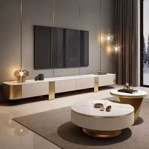 Meuble TV et table basse combinés, luxe moderne, salon, long meuble de rangement au sol - Product Image 3