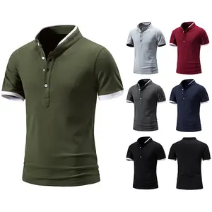 Özel erkek giyim standı yaka Polo gömlekler Slim Fit düz Golf tişörtü Polo V boyun T shirt erkek
