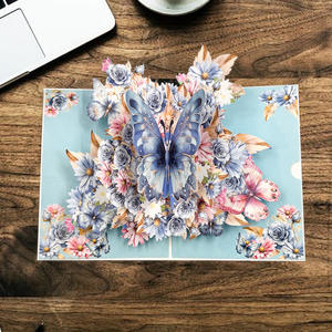 Nouvelle conception Carte de vœux en carton 3D Papillon bleu Carte de vœux en carton vierge pour petite amie Cadeau de la Saint-Valentin - Product Image 1