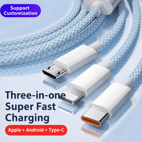 Câble de charge super rapide 3 en 1 6A, cordon de charge multi-prise en nylon tressé pour téléphone L Micro USB Type C