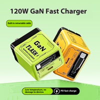 Chargeur de téléphone multifonction à double port Type-C avec logo personnalisé, GaN 120W, chargeur rapide US avec câble rétractable pour tous les téléphones