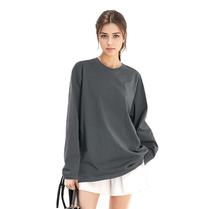 T-shirt Streetwear Vintage Oversize à manches 9/10 en coton Ice Touch, col rond, couleur unie, 220 grammes, logo brodé et imprimé, OEM ODM - Product Image 2