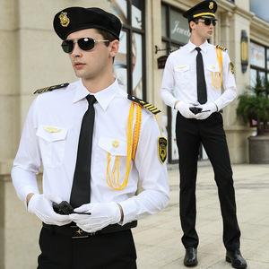 Nuovo Set Uniforme da Portiere/Guardia di Sicurezza, Camicia Bianca a Maniche Corte con Colletto Abbottonato per Uomo, Poliestere/Cotone, Uniforme Primaverile - Product Image 2