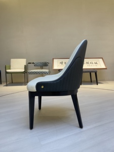 Modern Khaki PU Leather <b>Dining</b> Armchair Black Metal Legs Ribbed Back Upholstered <b>Chair</b> for Restaurant Hotel - Product Image 5