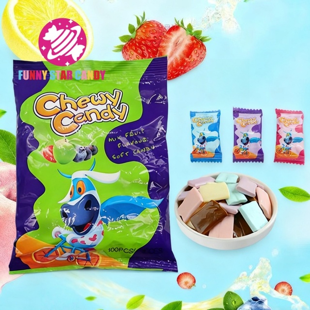 Low Price Milk Flavor Chewy Candy Sugar Wholesale Dulces Bulk Packing Mixed Fruity Sweets Square White Milk Candy