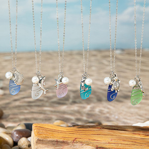 Splendida Collana con Ciondolo in Vetro Marino Colorato, Stile Ins da Donna, Catena per Maglione con Cartone Animato a Tema Oceano, Vendita all'Ingrosso - Product Image 2