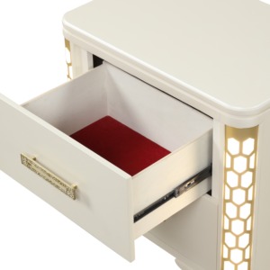 Jasmine Nightstand Beige Wood 2 <b>Drawer</b> LED Lighting <b>Side</b> <b>Table</b> Decor - Product Image 3