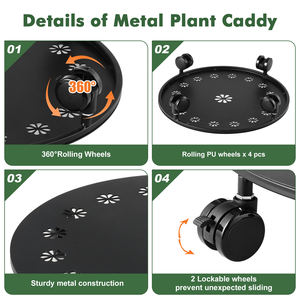 Heavy Duty Iron Plant Caddy with Wheels Rolling Plant Stand & <b>Dolly</b> Garden Use Drainage Holes - Product Image 4