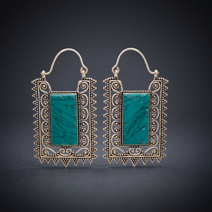 Pendientes Colgantes de Latón Hechos a Mano, Chapados en Oro y Rodio, con Turquesa, Unisex, Joyería de Moda, Proveedor y Fabricante al por Mayor - Product Image 3