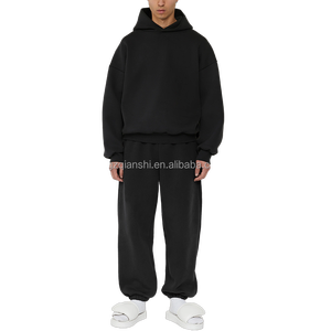 Qianshi Jogging Homme Sweat Suit Baggy Custom logo Straight Leg Sweatpants and Hoodie Set Blank Running Cotton <b>Tracksuit</b> for Men - Product Image 4