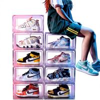 Boîte de rangement pour chaussures en acrylique transparent épais avec porte latérale magnétique, anti-poussière, grande boîte de rangement pour baskets, vitrine pour collectionneurs AJ