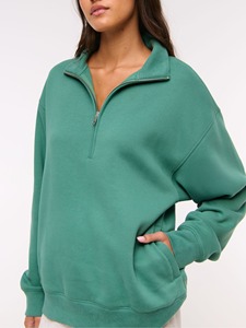 <span class=keywords><strong>Felpa</strong></span> di spugna francese ricamata su misura <span class=keywords><strong>con</strong></span> <span class=keywords><strong>cerniera</strong></span> all'ingrosso di alta qualità mezza Zip <span class=keywords><strong>verde</strong></span> felpe - Product Image 2