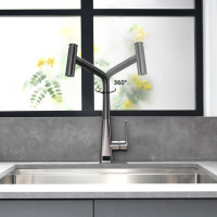 Robinet de cuisine universel intelligent à affichage numérique moderne et classique, rotatif à 360 degrés, avec douchette extractible, monocommande, eau chaude/froide