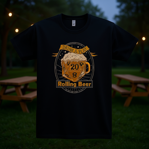 T-shirt Rolling Beer noir, design Drink And Play, taille adulte unisexe - Product Image 3