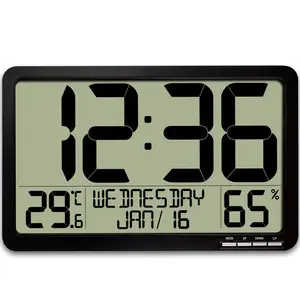 多功能大屏幕挂钟，带温度、湿度、日期、闹钟-老年人、办公室、8个时区、自动夏令时