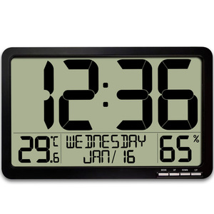Reloj de pared de pantalla grande multifuncional con temperatura, humedad, fecha, alarma: para ancianos, oficina, 8 zonas horarias, DST automático - Product Image 1