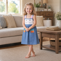 Robe sans manches pour filles, collection Pâques, 2-10 ans, en chambray, avec oreilles de lapin brodées et bretelles, vente en gros