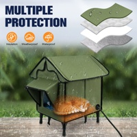 Maison isolée et surélevée pour chats avec porte d'évacuation 100% Abri étanche pour chats avec coussin chauffant Maison pour chats chauffée pour l'extérieur