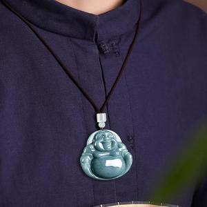 Pendentif Bouddha en Jadeite Naturelle Bleu Eau, Design Original, Style Chinois, UNISEXE, Cadeau avec Certificat d'Expertise FG10 - Product Image 4