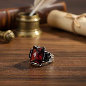 Ottoman Design Rectangle Shape Garnet Gemstone Ottoman Design <b>Men</b> <b>Ring</b> Authentic <b>Men</b> <b>Ring</b> Wholesale Handmade 925 Sterling <b>Silver</b> - Product Image 3
