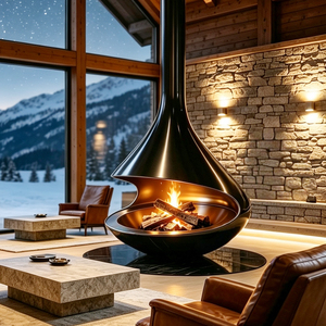 Factory Design Custom <strong>Black</strong> High-Temperature Resistant <strong>Paint</strong> Carbon Steel Wood-burning <strong>Fireplace</strong> - Product Image 1