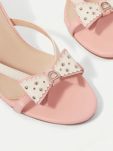 Women <strong>Pink</strong> Toe Mule <strong>Heels</strong> <strong>Light</strong> Weight Summer Outdoor Fashion Studded Bow Decor Thin Stiletto <strong>Heel</strong> Bridal Party Dress Shoes - Product Image 5