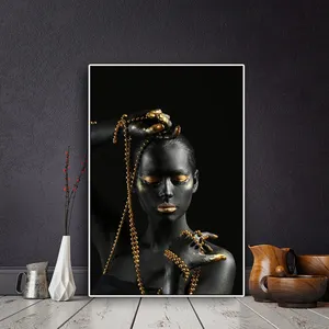 블랙 아프리카 여자 지주 황금 보석 캔버스 그림 벽 아트 벽화 포스터 스칸디나비아 인쇄 그림 홈 장식