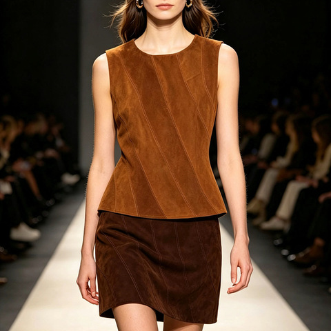 HN3343-7 2026 Summer Irregular Spliced Bodycon Mini Women's Color Block Striped Suede Sheepskin Pencil Skirc