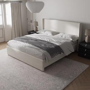 Кровать Wabi Sabi из льняной ткани и дерева, современная минималистичная, размера King Size, для главной спальни, с нейтральной обивкой, двуспальная. - Product Image 2