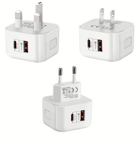 Wholesale Mini 20W UK US EU Plug Qc3.0 Quick Charger Pd 20W Phone Charger Dual Ports USB-C Fast Wall Charger Adapter for Phone - Product Image 1