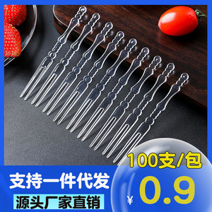 Tenedores Transparentes para Frutas, Desechables, de Plástico, Estilo Bambú Cristal, para Pasteles, Postres, Uso en Fiestas - Product Image 5