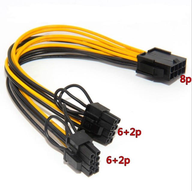 20cm 8P 8 pin to 2-port PCIe 8 pin Dual PCI-Express 6+2pin Y Splitter GPU Graphics Card Power Supply Cable
