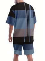 Ensemble décontracté 2 pièces pour homme avec imprimé rayé personnalisé, OEM, 100 % polyester, respirant, t-shirt à manches courtes et short de survêtement avec logo