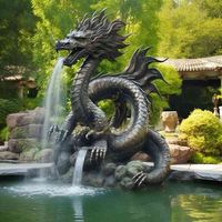 Grande statue de dragon chinois Fengshui en bronze coulé décorée dans un jardin extérieur