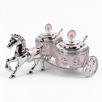 Chariot de cheval décoratif personnalisable en argent avec 2 boîtes de rangement et support pour sachets de sucre pour comptoir