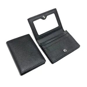 2023 New Trends Genuine Leather Business Card Holder Name Card Case Short Wallet with ID Window RFID Blocking