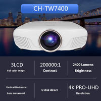Projecteur de cinéma maison professionnel 3LCD CH-TW7400 4K 16:9 avec lentille en verre, 2400 lumens, contraste élevé, compatible 3D, portable
