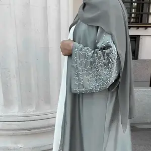 Zifeng OEM islamische kleidung Dubai Fashion Elegant Abaya Party Daily Solid Color Handmade Beaded Dress Robe