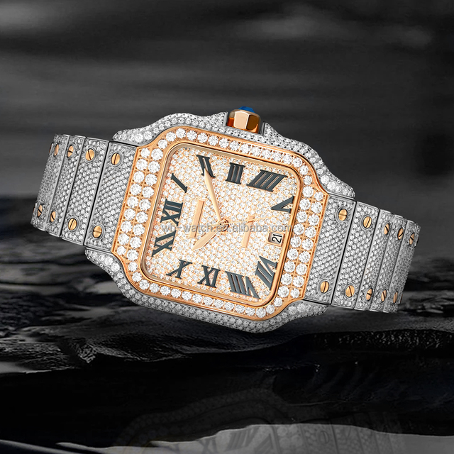 Fashion Hip Hop Square Diver Stainless Steel Automatic Mechanical Watch VVS Moissanite Sapphire Crystal Water Resistant 3BAR