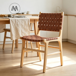 Chaise de salle à manger Corsica en bois massif tressé marron, style industriel vintage nordique moderne, pour hôtel et cuisine - Product Image 2