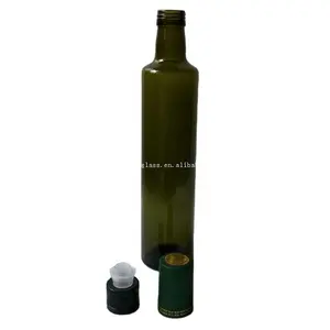 Botellas de vidrio redondas y cuadradas para aceite de oliva, botellas de aceite de cocina de color verde oscuro, color verde oliva transparente, 500ml